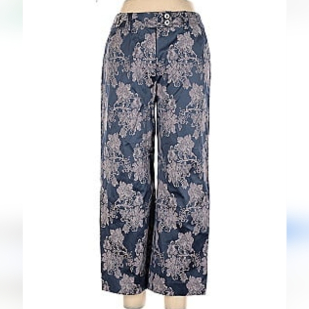Peck & Peck Floral Palazzo Pants Wide Leg Flowy Trousers Blue Patterned 14 New